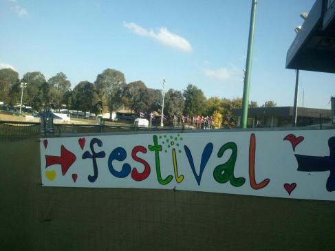 Festival entrance is that way, not this way Festival entrance is that way, not this way