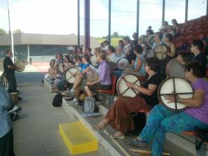 Bodhrans in the Grandstand. Photo by Billy Quinn.